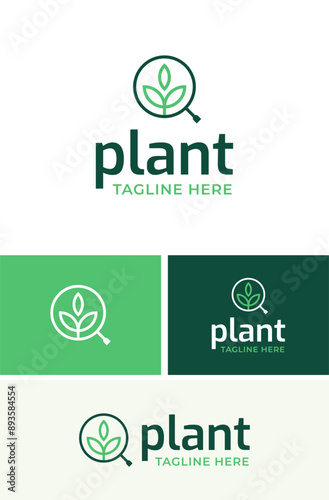Simple Leaf Plant Magnify Glass Discover Explore Farmer Logo Branding Design Template