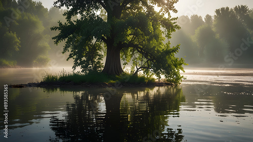 morning on the river, ai generated