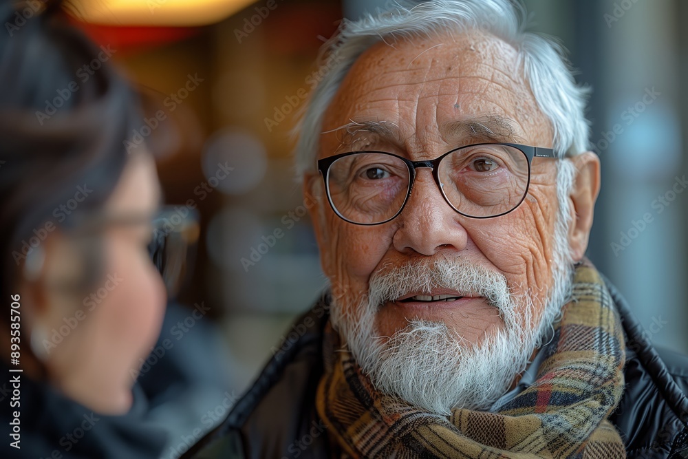 Closeup Portrait of Elderly Man With White Beard and Glasses in Indoor Setting Closeup Portrait of Elderly Man With White Beard and Glasses in Indoor Setting