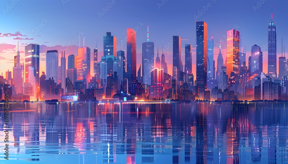 Obraz premium Cityscape Reflection at Dusk