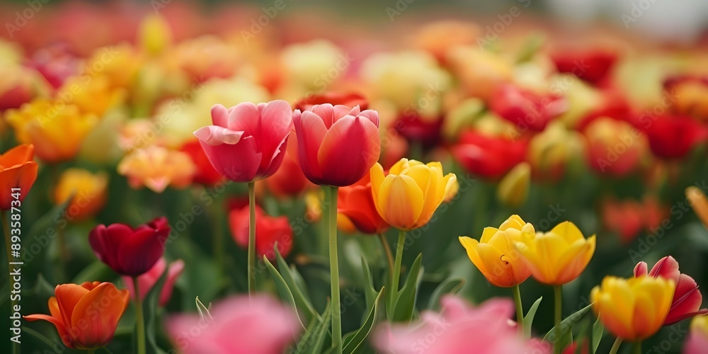 Colorful Tulip Flowers Field in Spring Garden Colorful Tulip Flowers Field in Spring Garden