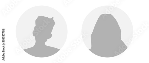 Vector flat illustration in grayscale. A man and a woman. Avatar, user profile, person icon, profile picture. Suitable for social media profiles, icons, screensavers and as a template.
