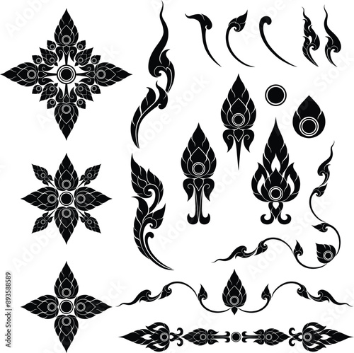 Thai Pattern Art Elements for Decorations in Silhouettes