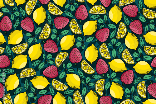 seamless pattern lemon and trawberry vector drawing
