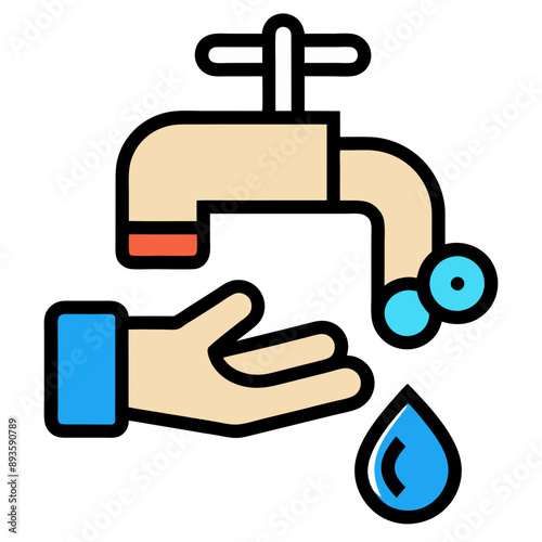  Ilustración de una mano bajo un grifo del que cae una gota de agua. Simboliza el acceso a agua limpia y la importancia de la higiene personal.