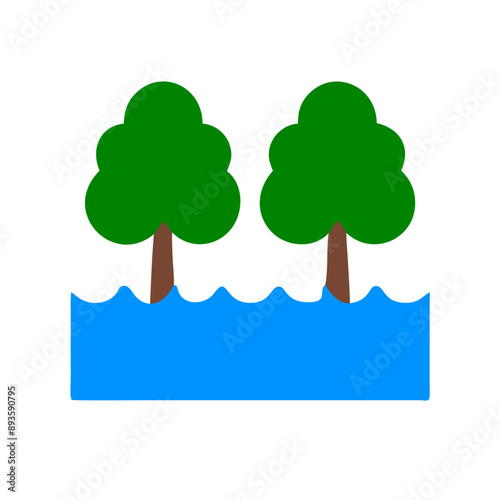 Dos árboles simples que crecen junto a una superficie de agua. La imagen representa la naturaleza, el agua y el equilibrio del ecosistema.