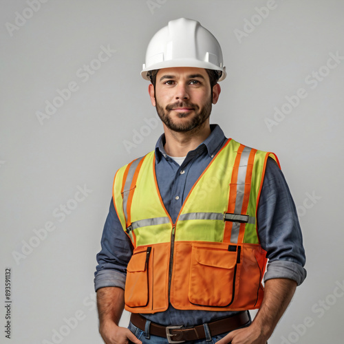 construction workers in full uniforms and helmets produced by AI