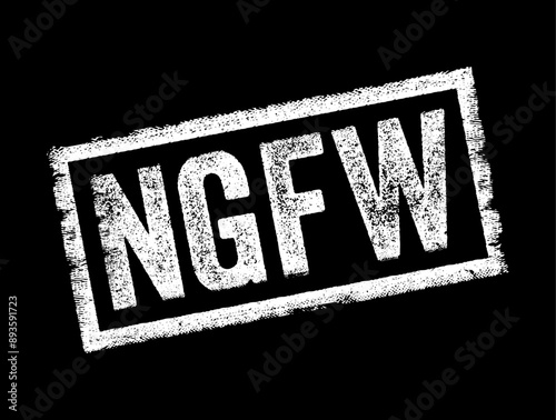 NGFW stands for Next-Generation Firewall is a security appliance that processes network traffic and applies rules to block potentially dangerous traffic, text concept stamp photo