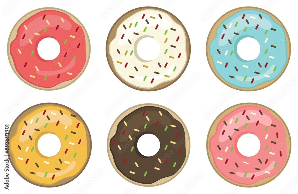 Fototapeta premium Donuts Flat Design Illustration. Donuts Flat Design Vector Illustration.