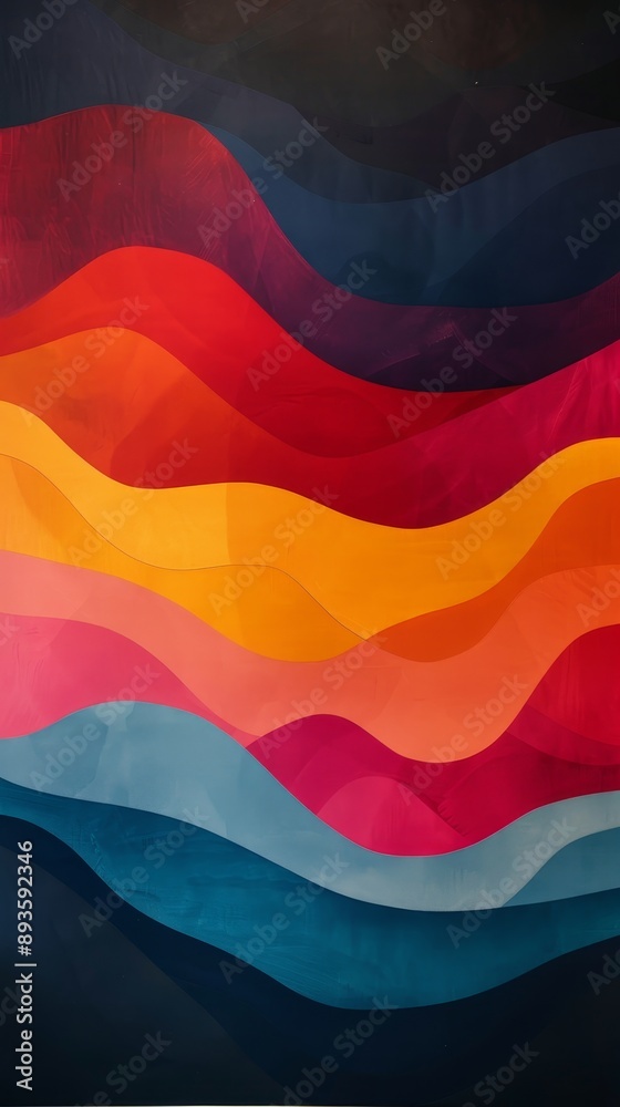 A colorful, abstract painting with a wave-like pattern A colorful, abstract painting with a wave-like pattern