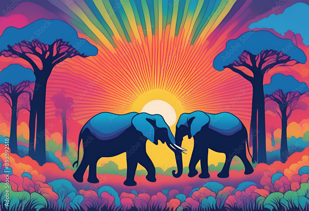 Fototapeta premium elephants in the sunset