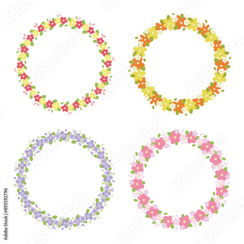  floral wreath colorfull pastel pencil hand drow style set4 