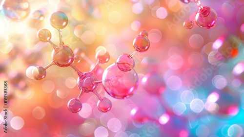 Colorful molecular arrangement with bright and pastel elements, set against a soft, calming background.