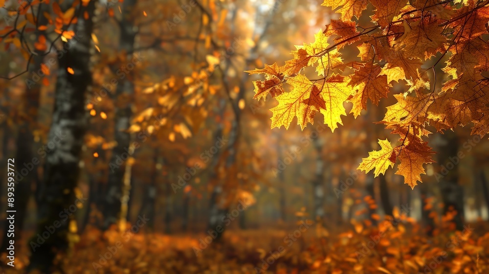 Enchanting Autumn Beauty: Golden Leaves in Forest with Stunning Clarity and Depth of Field Enchanting Autumn Beauty: Golden Leaves in Forest with Stunning Clarity and Depth of Field