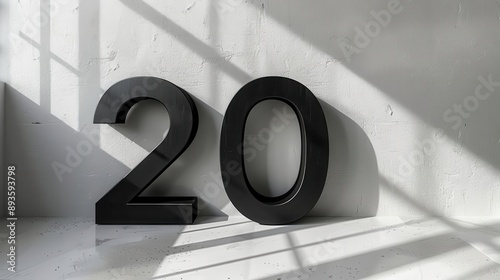 A modern discount sign, 20 off, minimalist design, sleek black and white, isolated on white background