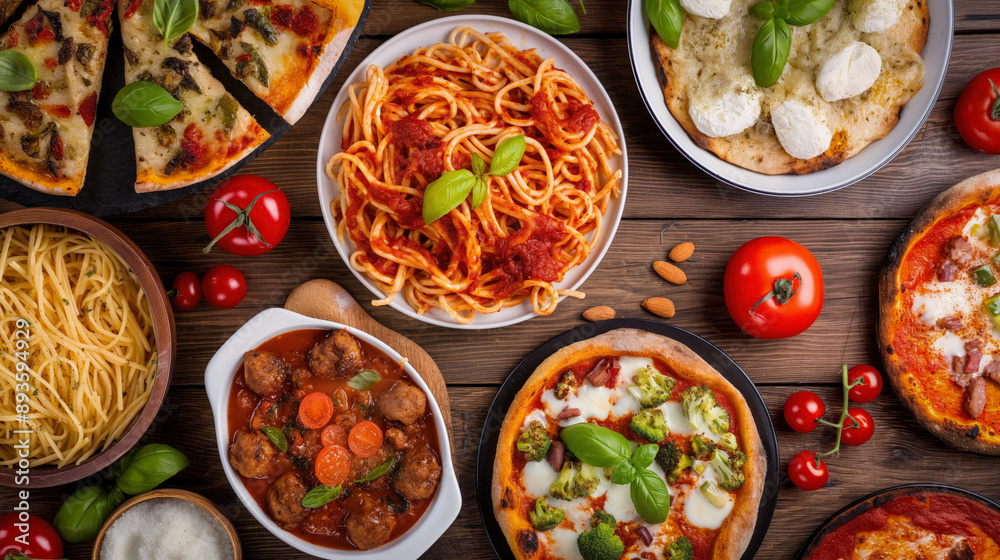 Set of italian food, domestic, on a home kitchen, traditional italian house