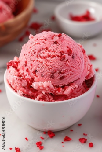 pink ice cream with flowers on it.