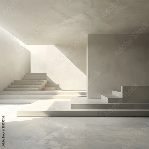Minimalist Interior Design With Stairs And Sunlight © Adobe Contributor