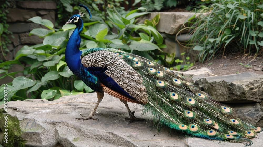 Naklejka premium Peacock with rotated tail