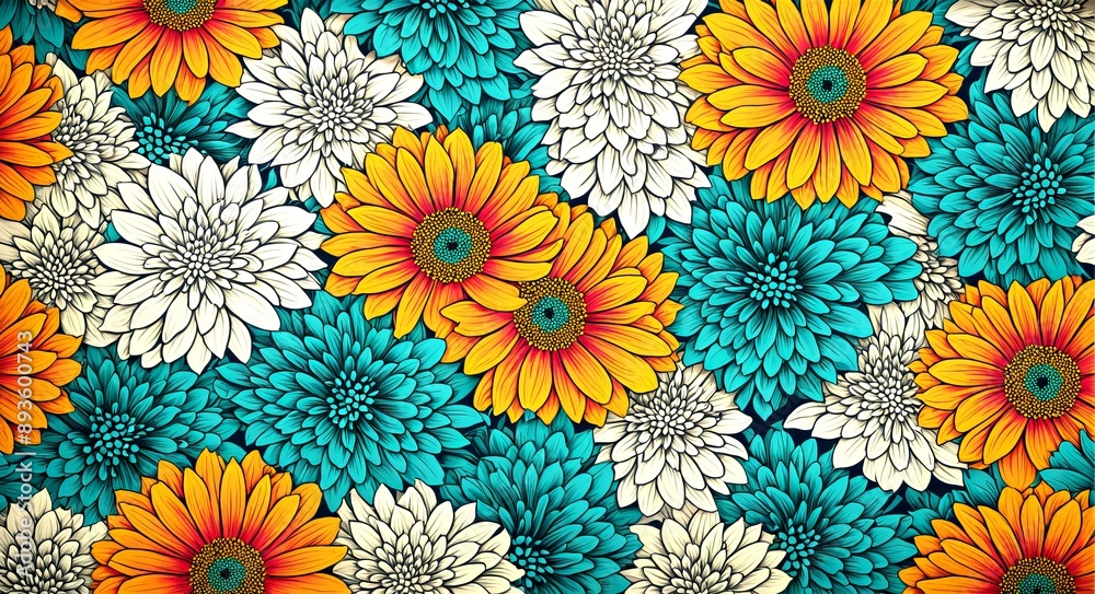 Illustration of of a floral pattern, using bold, abstract shapes and vibrant colors. Background. 9 Illustration of of a floral pattern, using bold, abstract shapes and vibrant colors. Background. 9