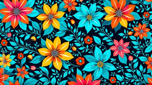Wallpaper Mural Illustration of of a floral pattern, using bold, abstract shapes and vibrant colors. Negative style. Background. 12 Torontodigital.ca