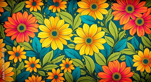 Wallpaper Mural Illustration of of a floral pattern, using bold, abstract shapes and vibrant colors. Background. 15 Torontodigital.ca