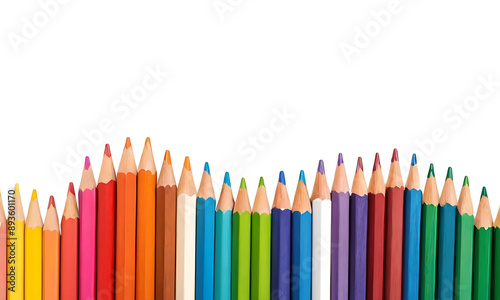 A row of colorful pencils, sharpened and ready for use. Perfect for educational materials, art projects, or back-to-school promotions. Transparent PNG for easy integration into designs.