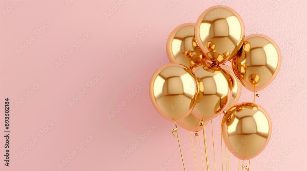 gold balloons on pink background, happy birth day gold balloons on pink background, happy birth day