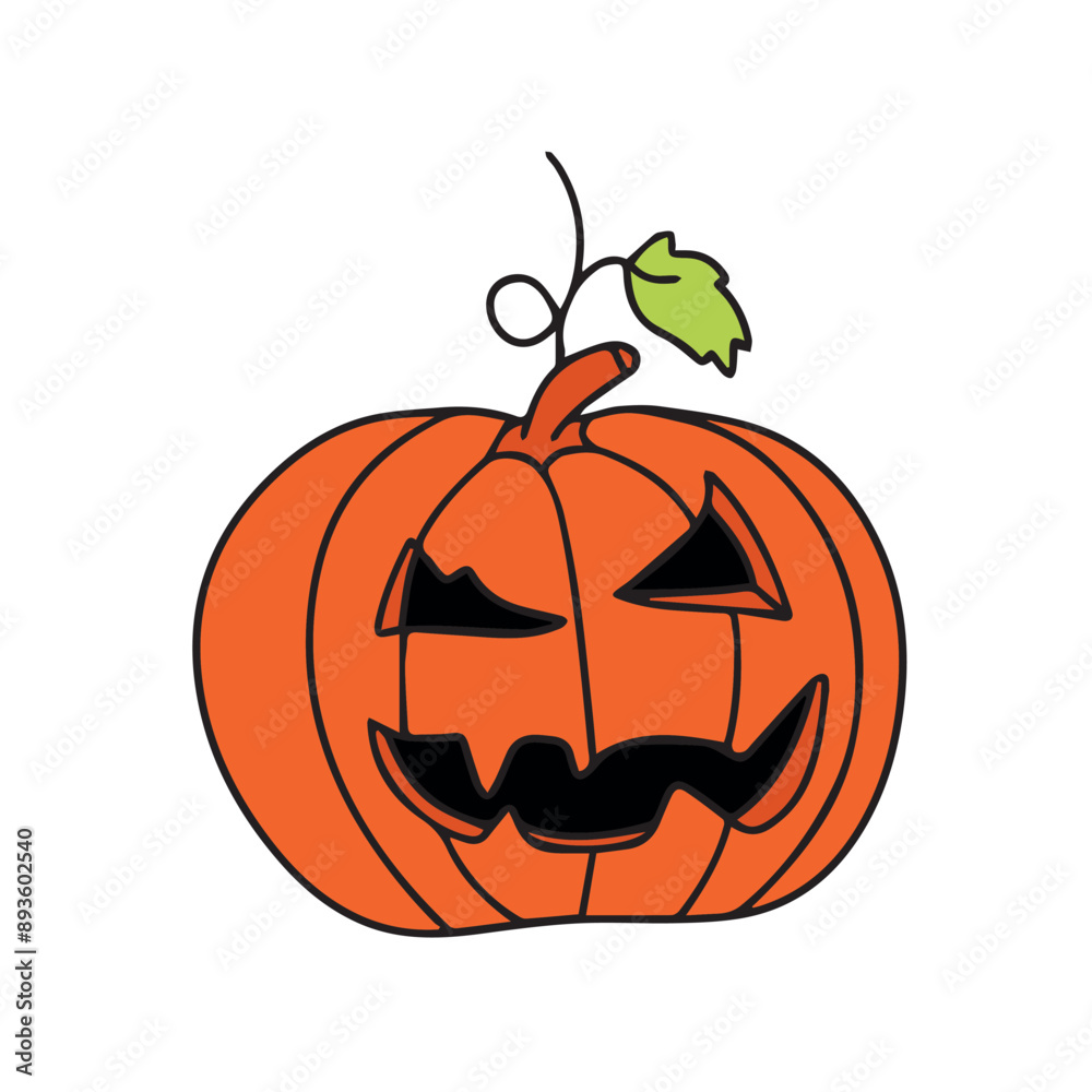 Fototapeta premium Halloween pumpkin in doodle style. Orange pumpkin with a smile for your Halloween design. Vector 