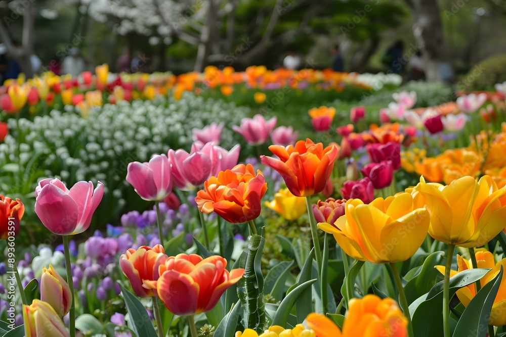 Fototapeta premium Colorful Tulips Blooming in a Garden