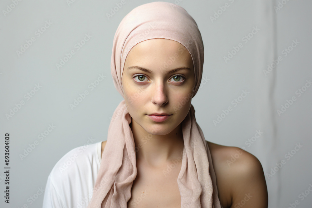 Cancer awareness conceptual Generative AI illustration with bald hairless person after chemo treatment Cancer awareness conceptual Generative AI illustration with bald hairless person after chemo treatment