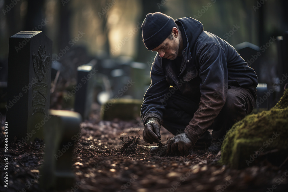 AI generated picture of people visiting relatives at the cemetery AI generated picture of people visiting relatives at the cemetery