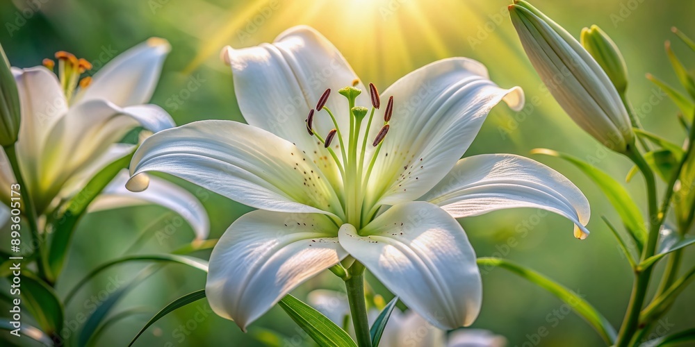 Delicate, intricate stamens of a pure white lily bloom sway gently, surrounded by soft, feathery anthers, against a blurred, natural background of subtle greens. Delicate, intricate stamens of a pure white lily bloom sway gently, surrounded by soft, feathery anthers, against a blurred, natural background of subtle greens.