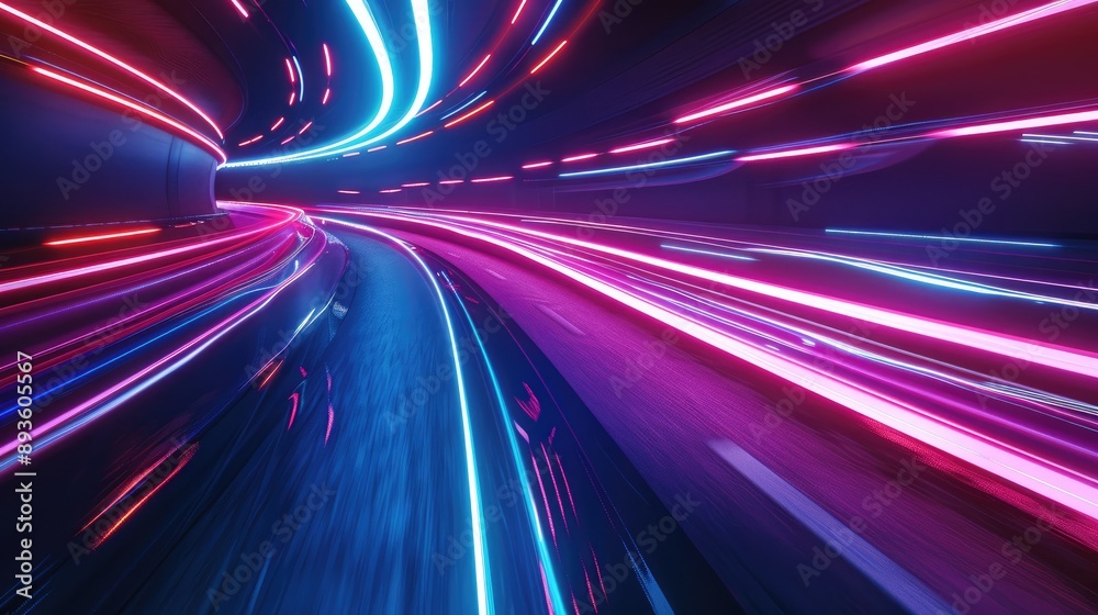 Dynamic neon light trails in motion, abstract and futuristic, representing technology and virtual reality. Dynamic neon light trails in motion, abstract and futuristic, representing technology and virtual reality.