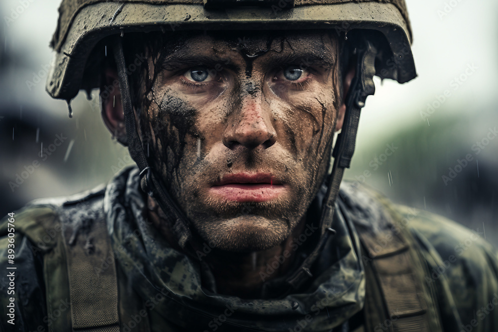Image of courageous brave young soldier created with generative AI technology Image of courageous brave young soldier created with generative AI technology