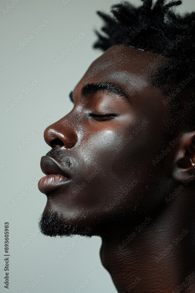 Portrait of a stylish black man with blurred facial features standing.