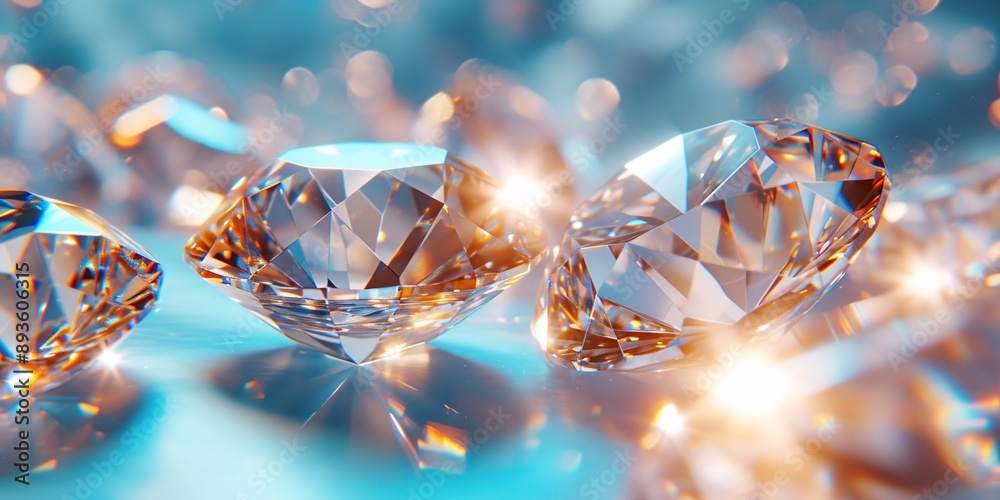 A collection of shimmering diamonds arranged neatly on a soft blue background, captivating with their brilliance and elegance. Perfect for luxury and jewelry themes. A collection of shimmering diamonds arranged neatly on a soft blue background, captivating with their brilliance and elegance. Perfect for luxury and jewelry themes.