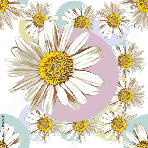 Vector - seamless pattern of camomile and polka dot.