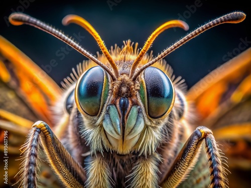 Intimate macro view of a butterfly's delicate antennae and proboscis showcases intricate textures, fine structures, and natural beauty in stunning high-resolution detail.