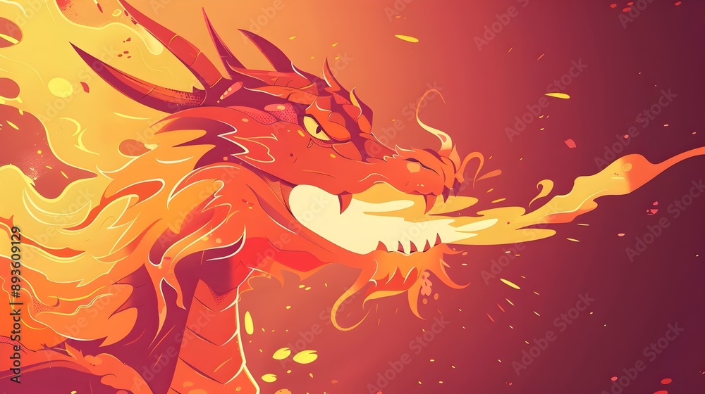 Obraz premium Mythical Dragon Breathing Fiery Breath in Bold Style