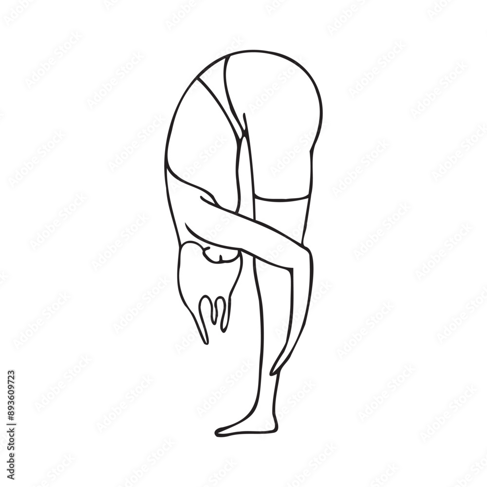 Yoga pose utannasana. Linear, contour drawing. Vector illustration Yoga pose utannasana. Linear, contour drawing. Vector illustration