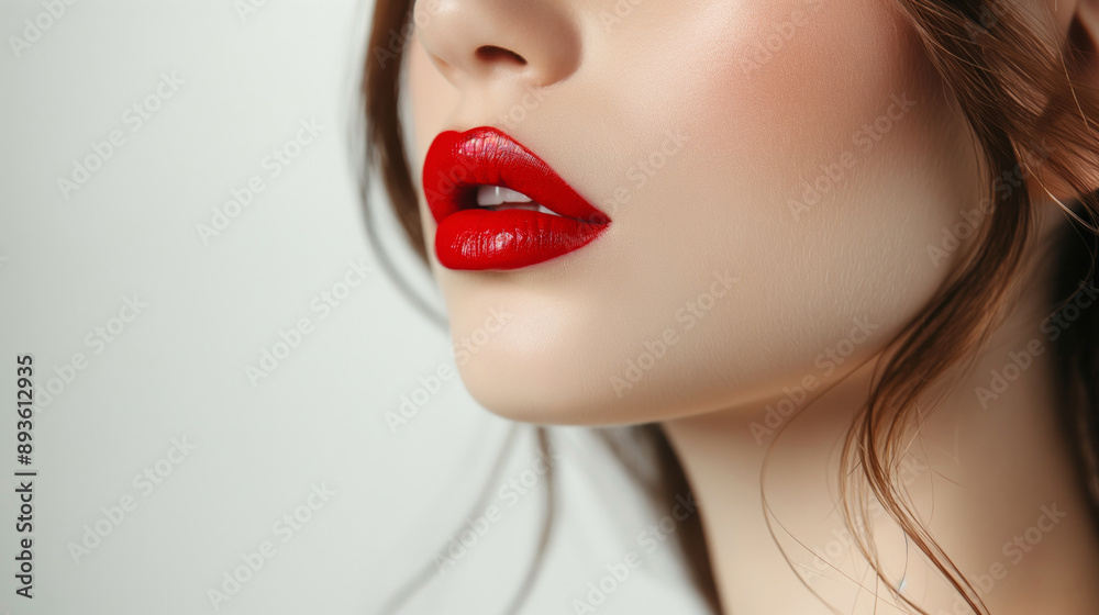 Close-up of a woman's lips with bold red lipstick Close-up of a woman's lips with bold red lipstick