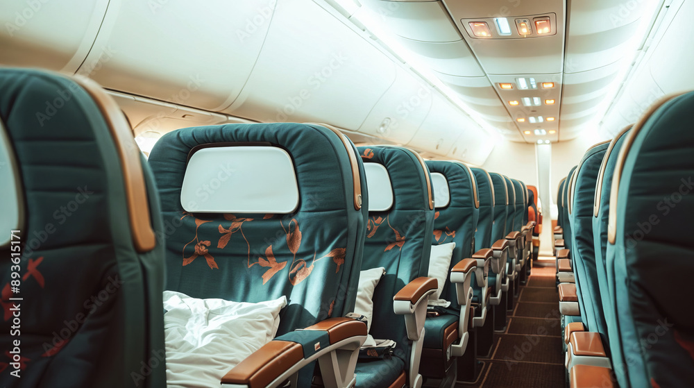 interior of an airplane cabin created with Generative AI technology interior of an airplane cabin created with Generative AI technology