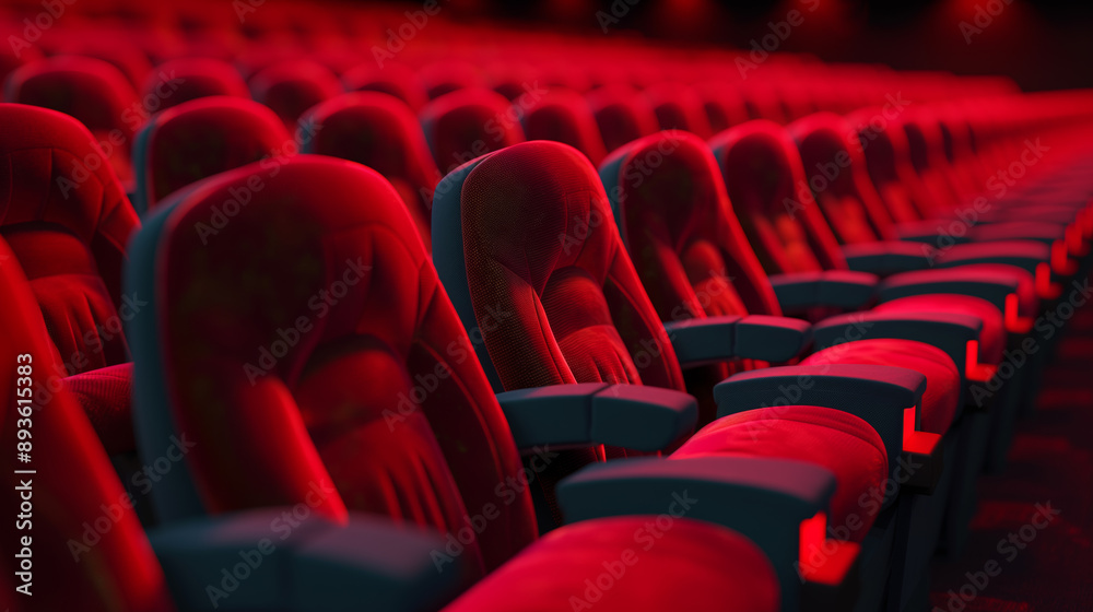 A row of red chairs in a cinema. A row of red chairs in a cinema.