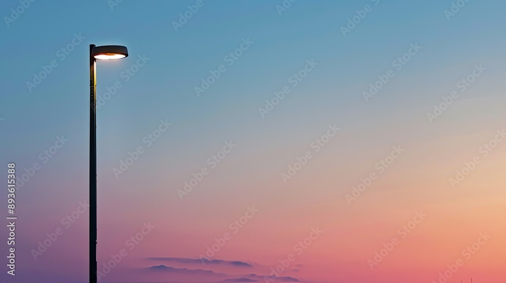 Modern lamp post with a clear evening sky, transition to night Modern lamp post with a clear evening sky, transition to night