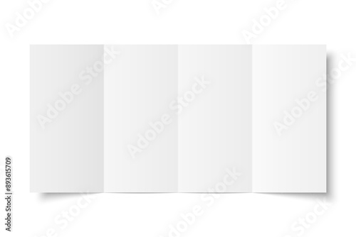 Vector white blank vertical double gate fold opened on white background. Trifold, leaflet, brochure, booklet, flyer or invitation card mockup. Mock up front side isolated.