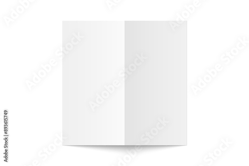 Vector white blank vertical bi fold opened on white background. Bifold, leaflet, brochure, booklet, flyer or invitation card mockup. Mock up back side isolated. 3D illustration