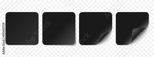 Vector black realistic paper stickers, price tags isolated on white background.