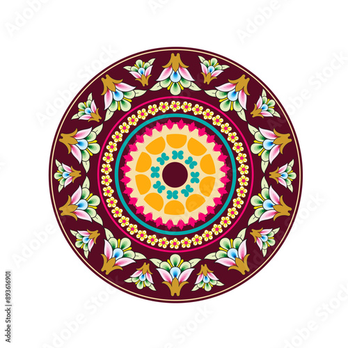 Vector illustration of floral mandala Oriental pattern isolated on white background.