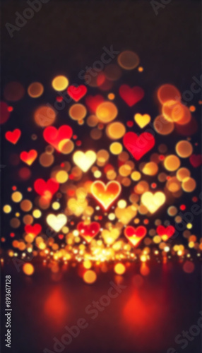Red and yellow heart shapes bokeh